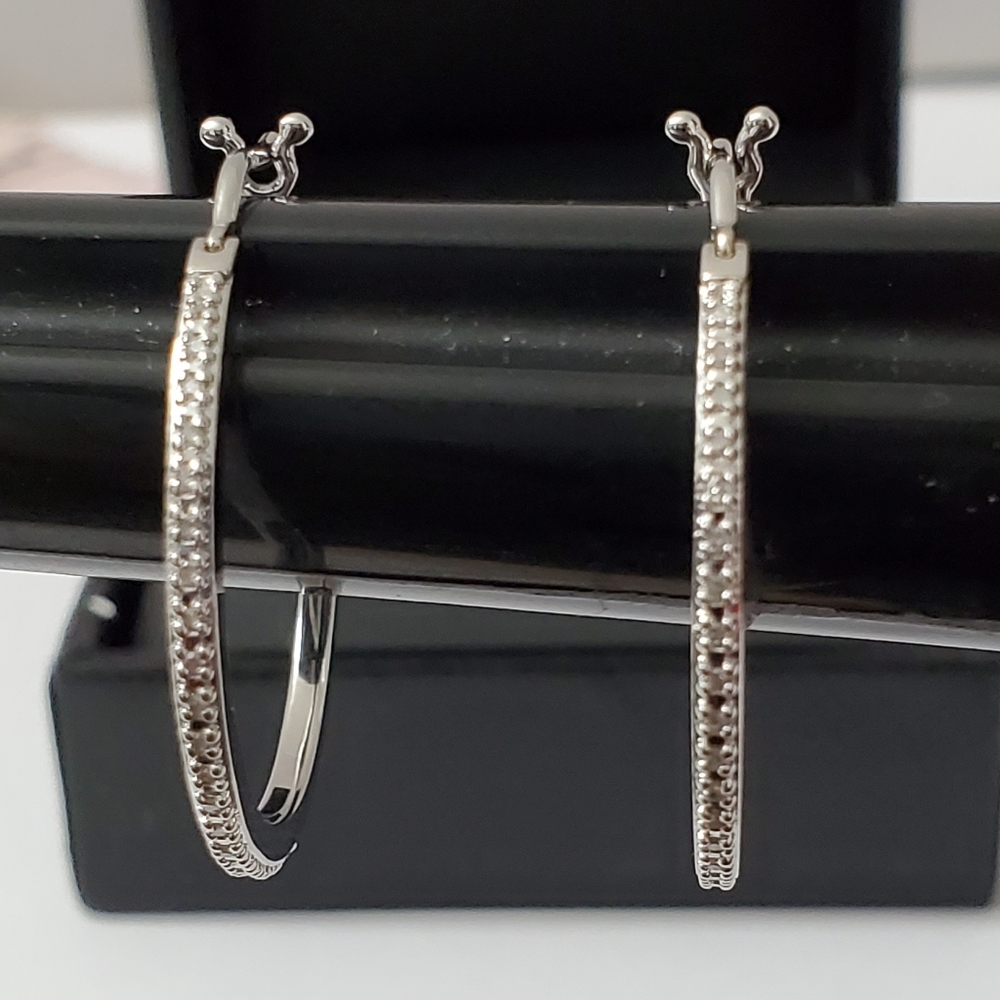 Sterling Silver 925 Diamond Hoop Earrings